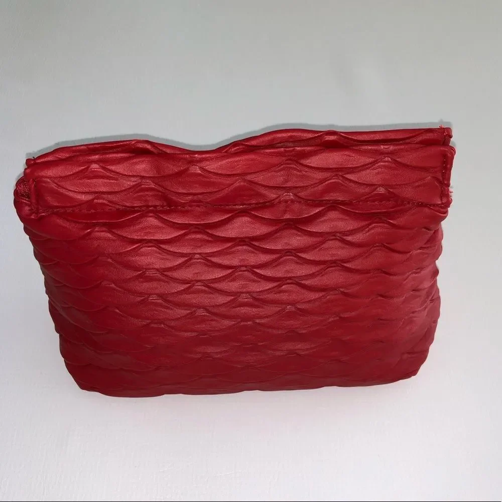 Red Scallop Textured Zippered Cosmetic Makeup Organizer Bag RevitaLash
